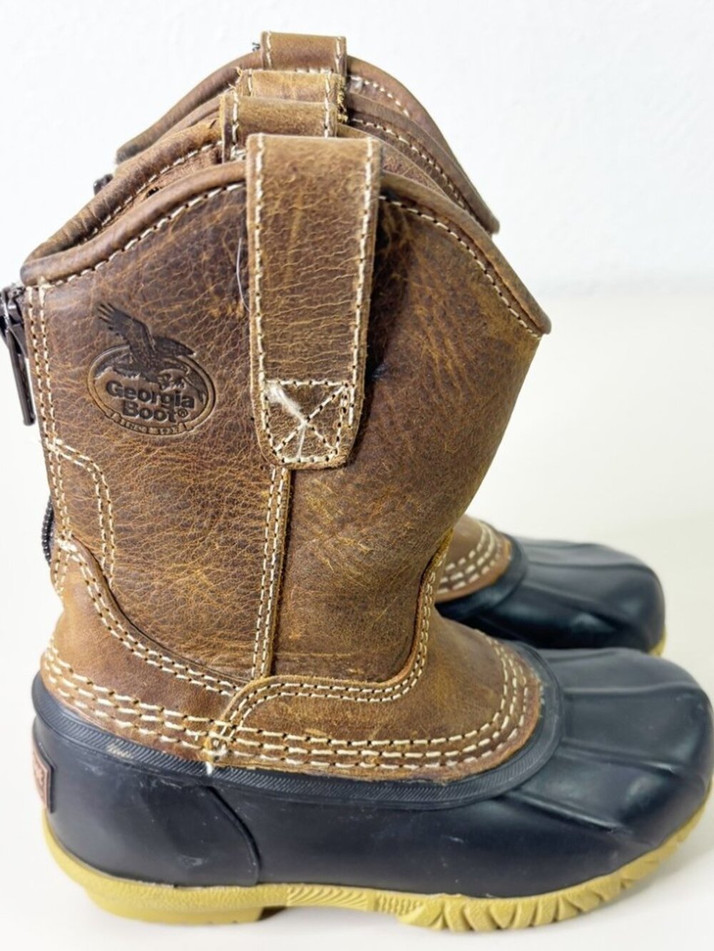 Georgia Boot Sz 8 Kids Muck Duck Pull On Back Zipper Brown Boots GB00531C EUC